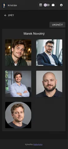 Kvíz zobrazující jméno a pět portrétů vytvořených pro ukázku
